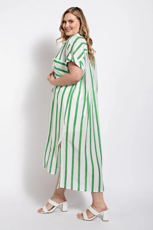 Green Striped Shirt Dress