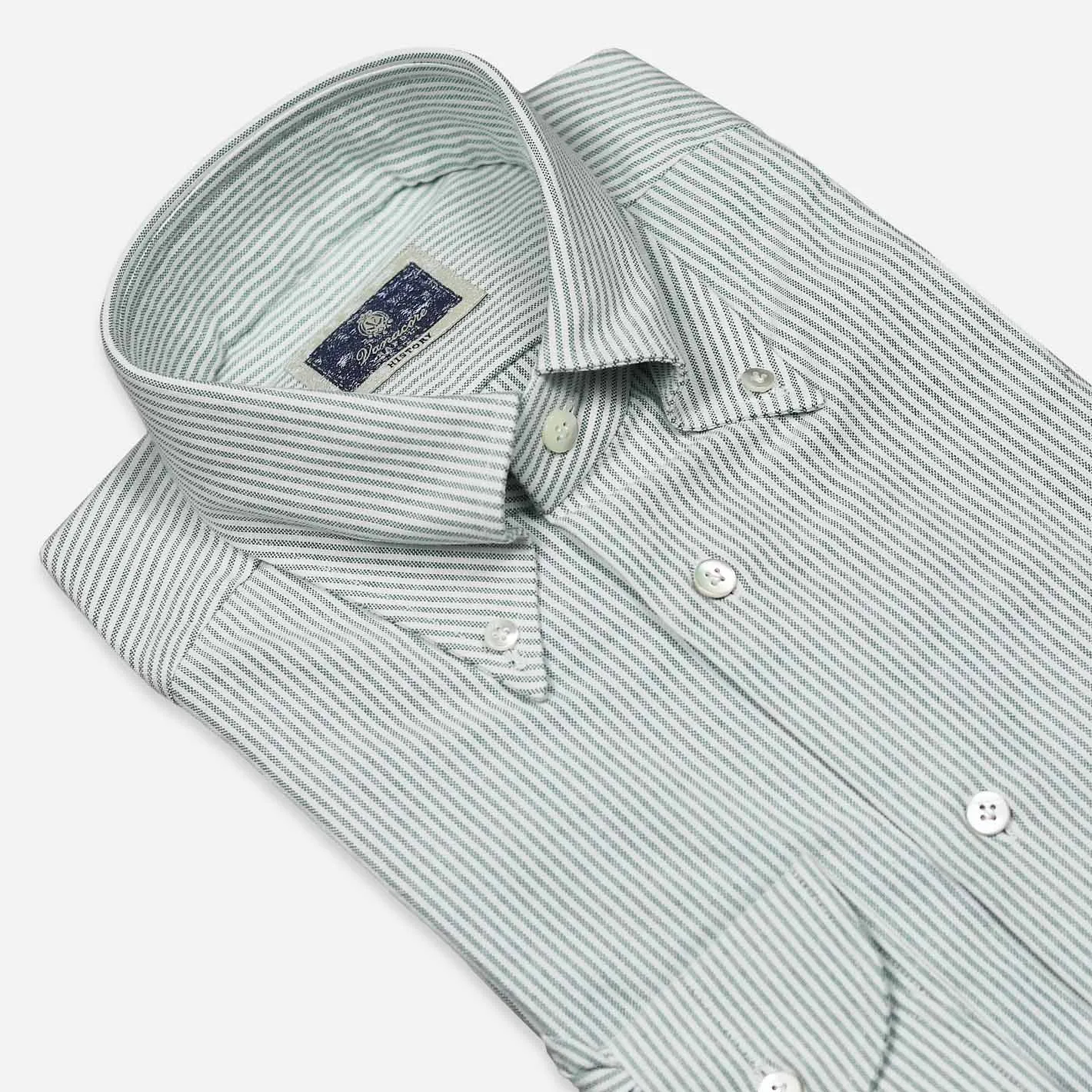 Green White Striped Oxford Button Down Shirt