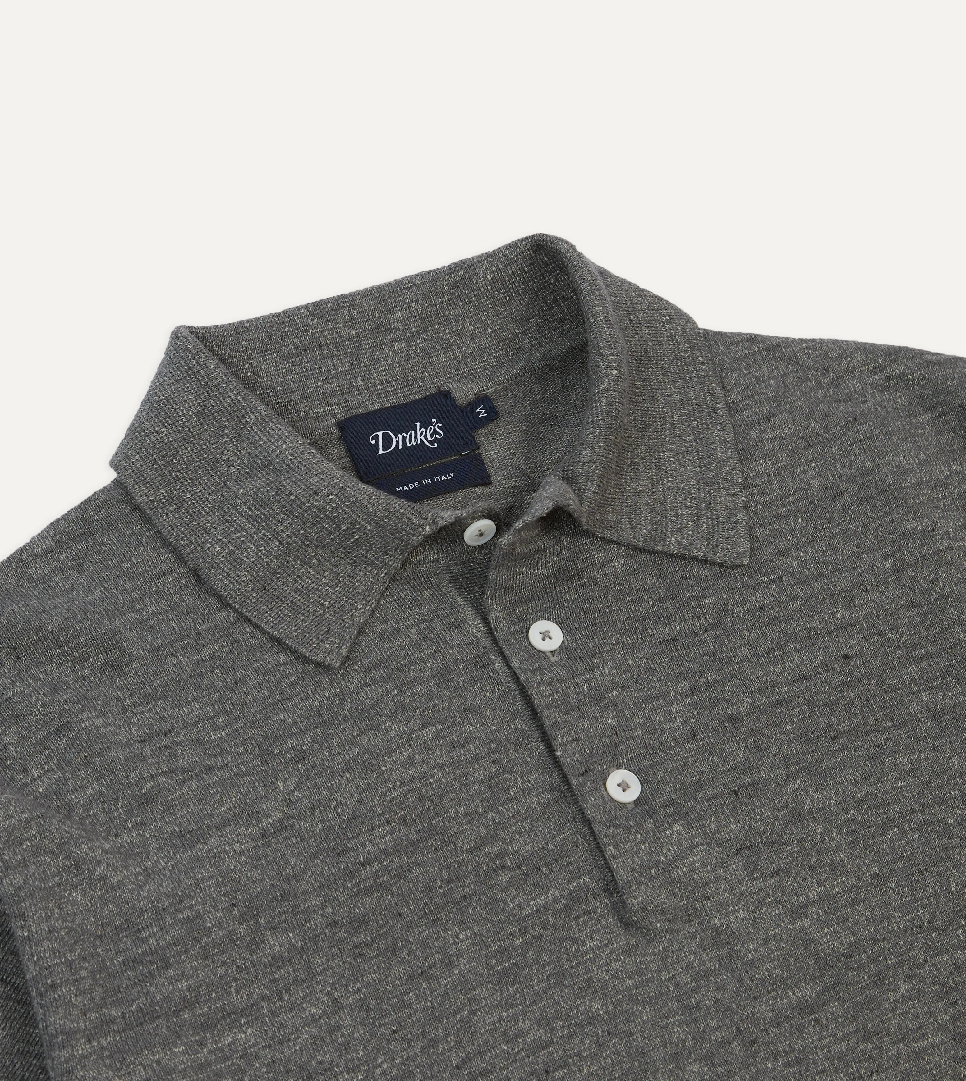 Grey Linen-Cotton Knitted Polo Shirt