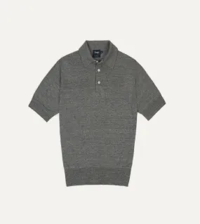 Grey Linen-Cotton Knitted Polo Shirt