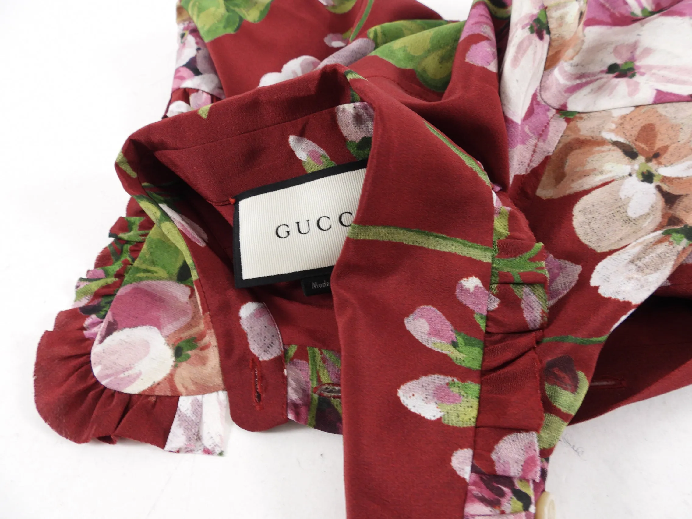 Gucci Blooms Red Silk Floral Shift Dress - XS / 0