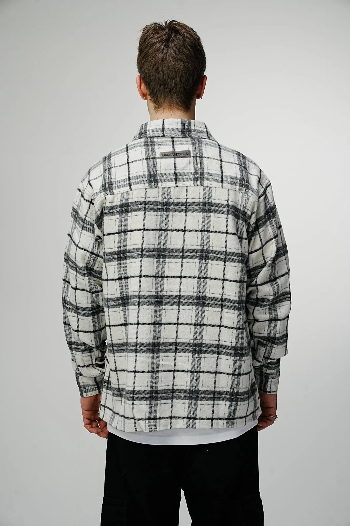 Heavy Flannel Oversized Shirt Cream Black