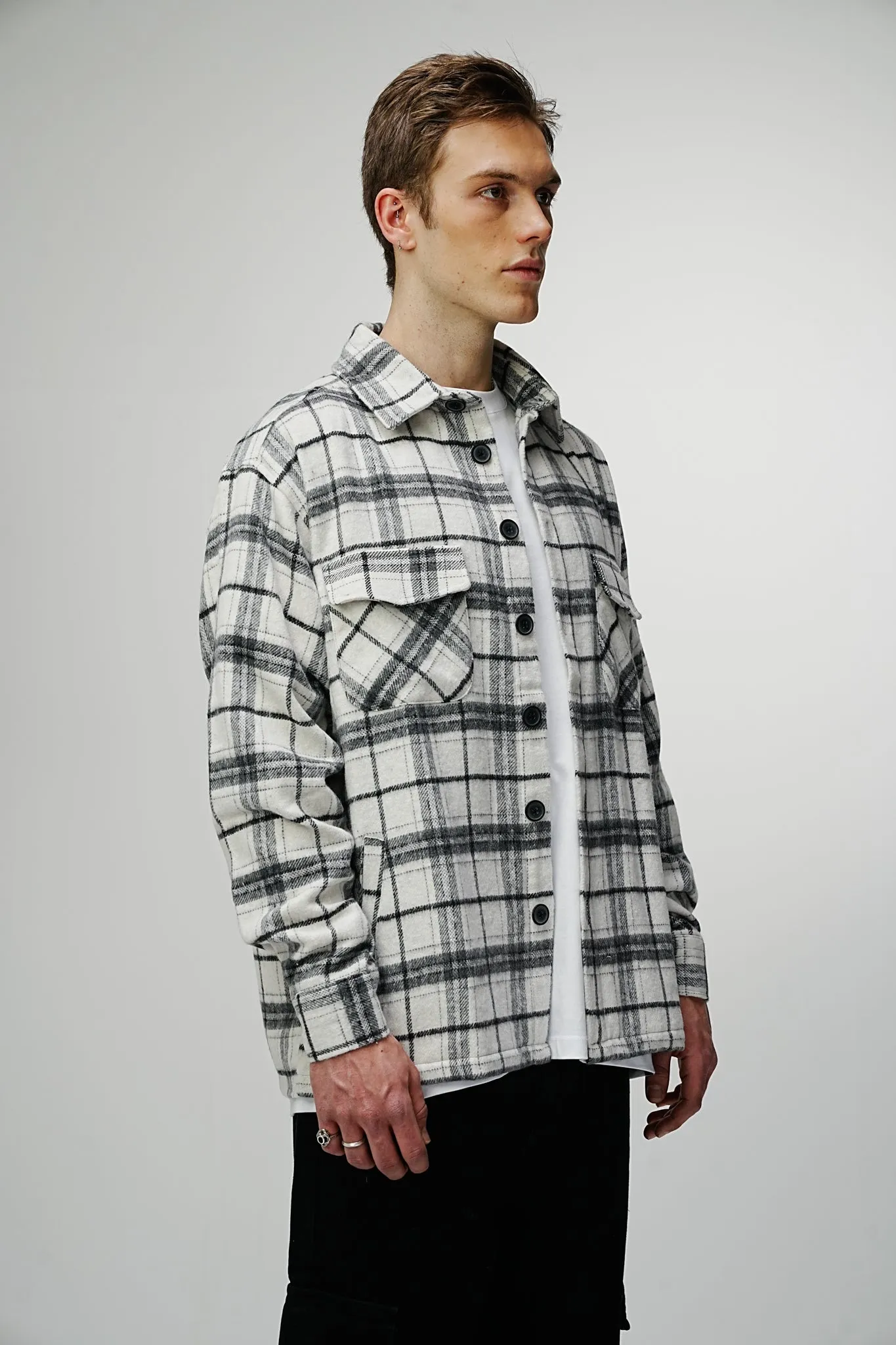 Heavy Flannel Oversized Shirt Cream Black