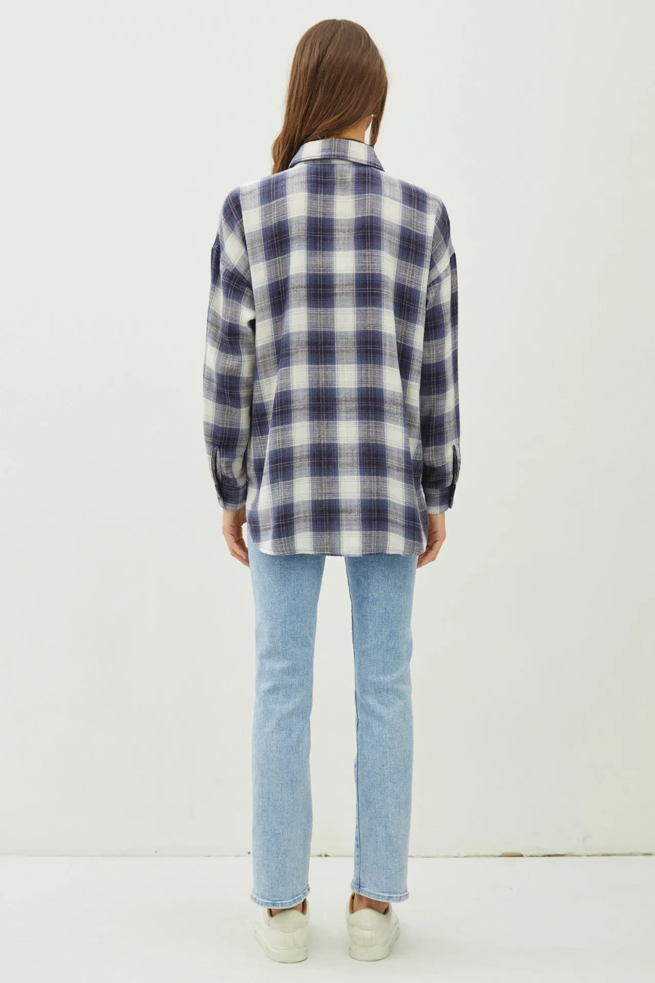 Juliette Oversize Flannel Long Sleeve Top Blue