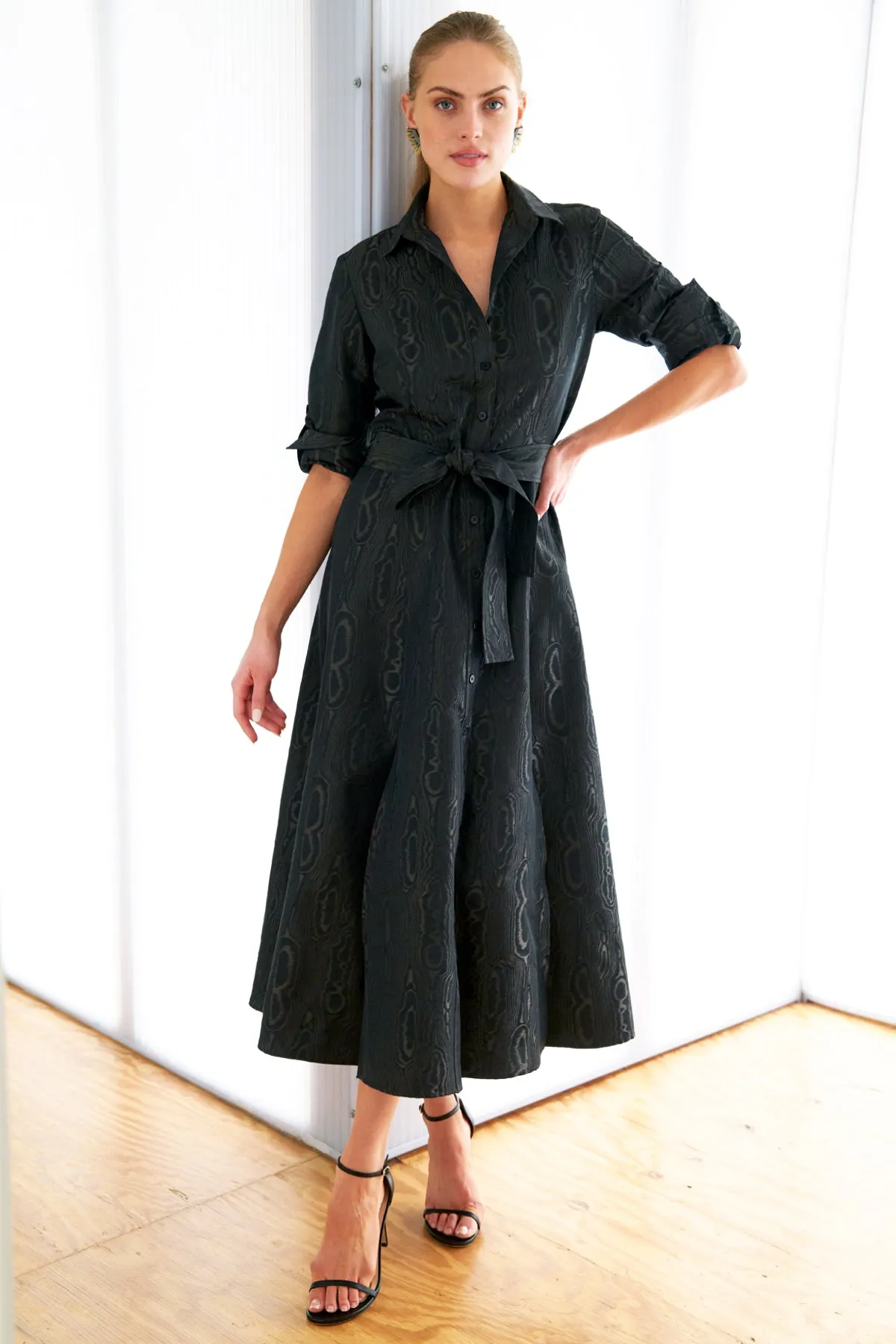 Laine Shirt Dress Black Moire Jacquard