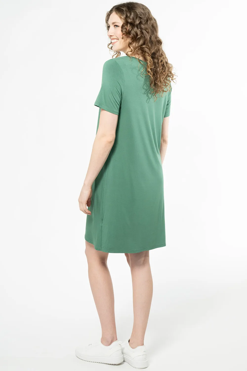 Lilah Twist Knot Bamboo T-shirt Dress - Forest Green