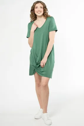 Lilah Twist Knot Bamboo T-shirt Dress - Forest Green