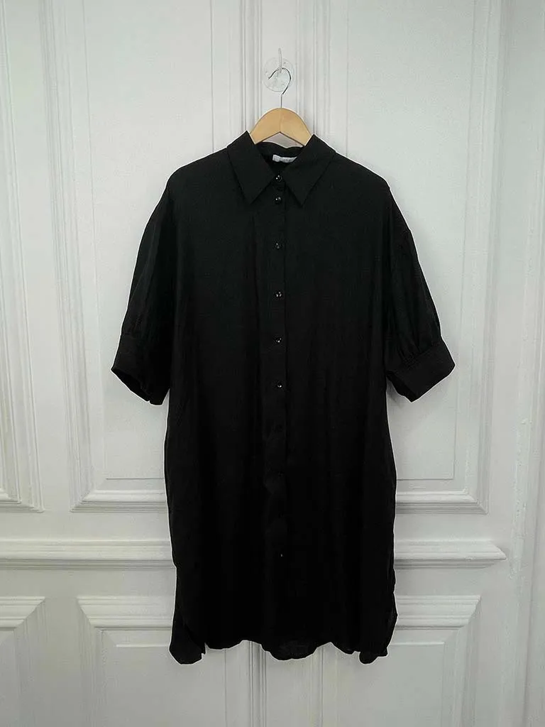 Linen Shirt Dress - Black