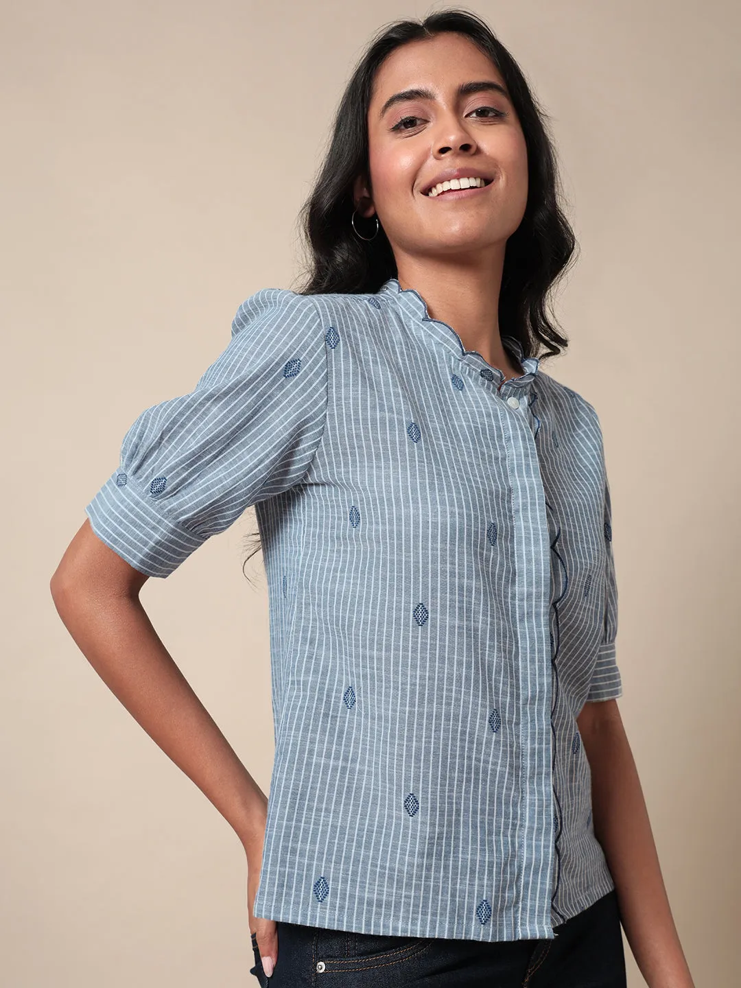 Luna Blue Yarn Dyed Cotton Stripe Shirt