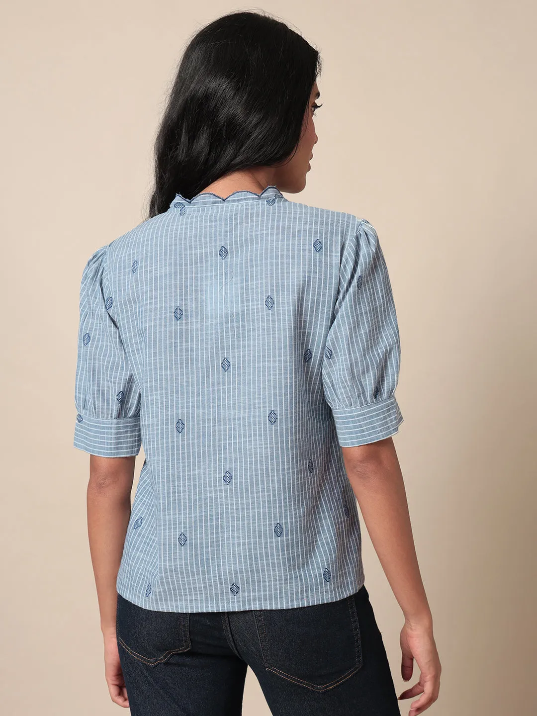 Luna Blue Yarn Dyed Cotton Stripe Shirt