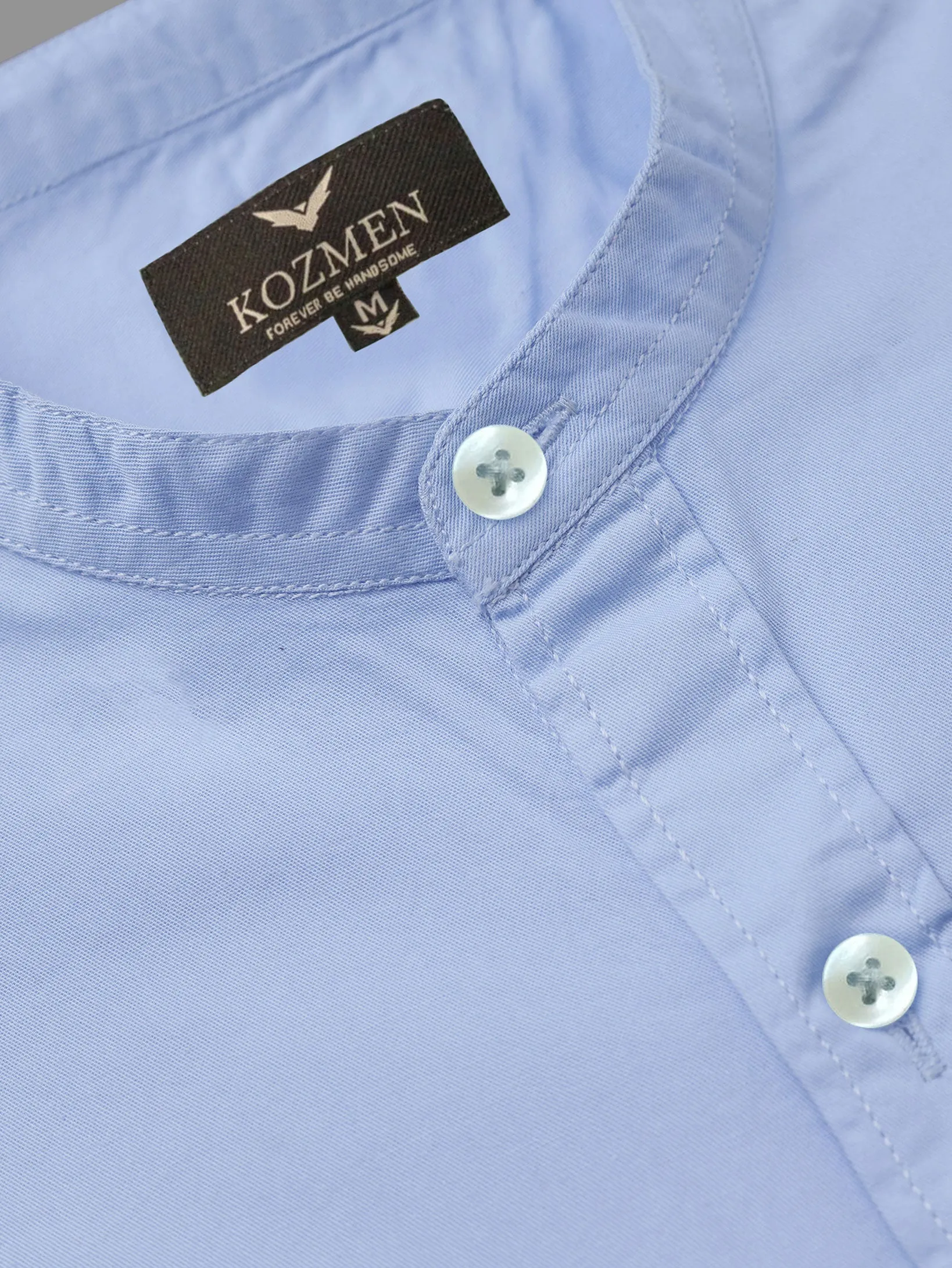 Maya Blue Premium Super Soft Solid Cotton Mandarin Collar Shirt