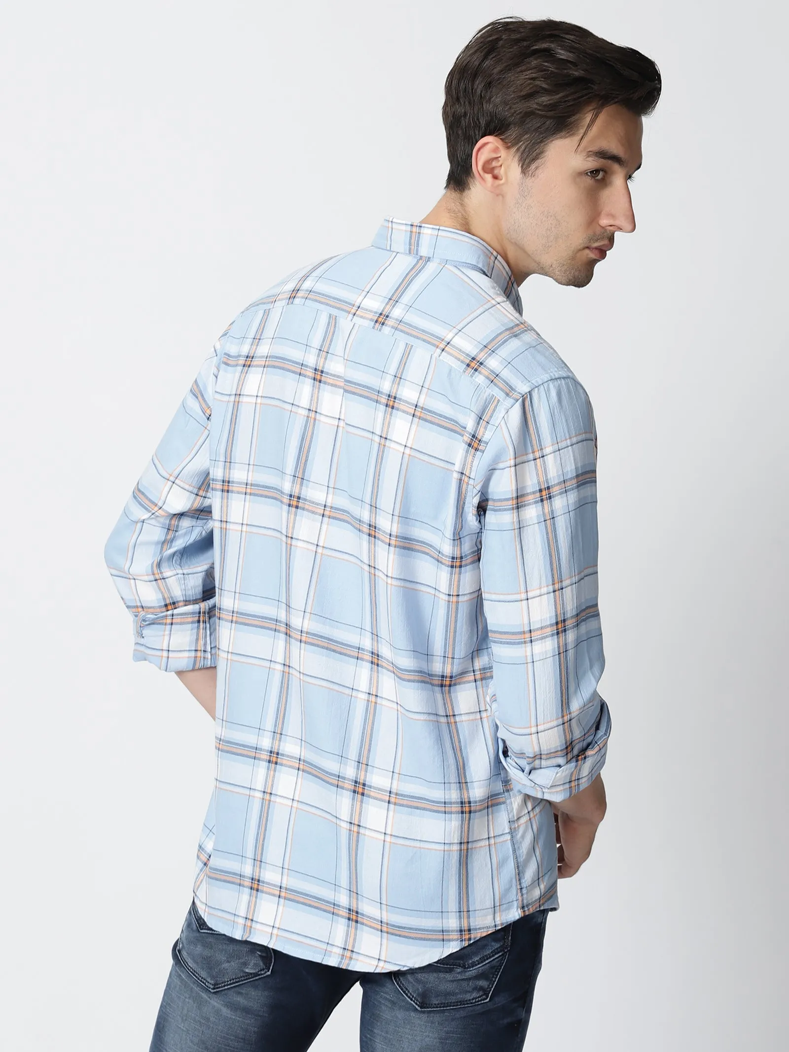 MEN'S BLUE CHECKS SLIM FIT SHIRT