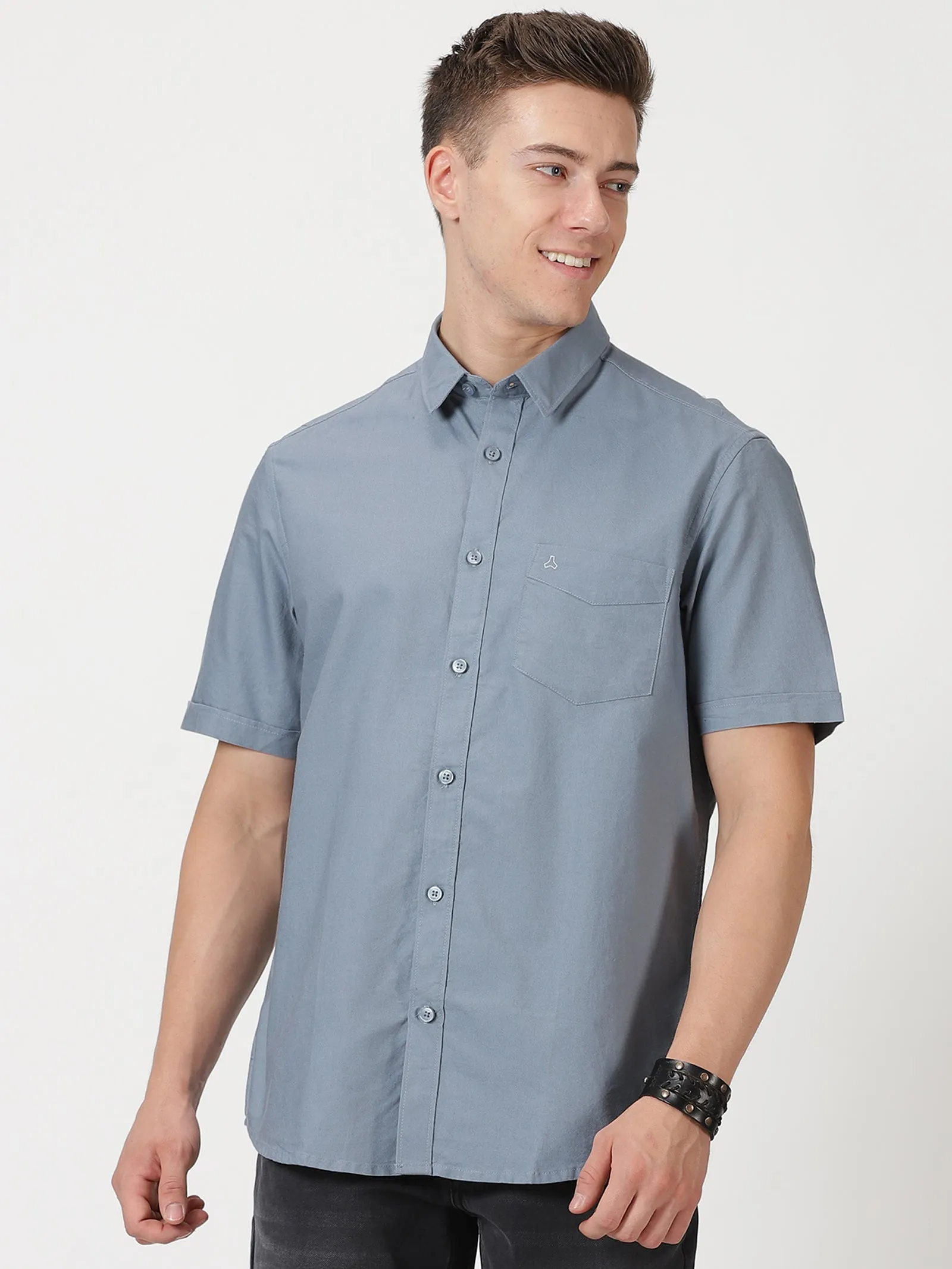 MEN'S BLUE SOLID SLIM FIT SHIRT