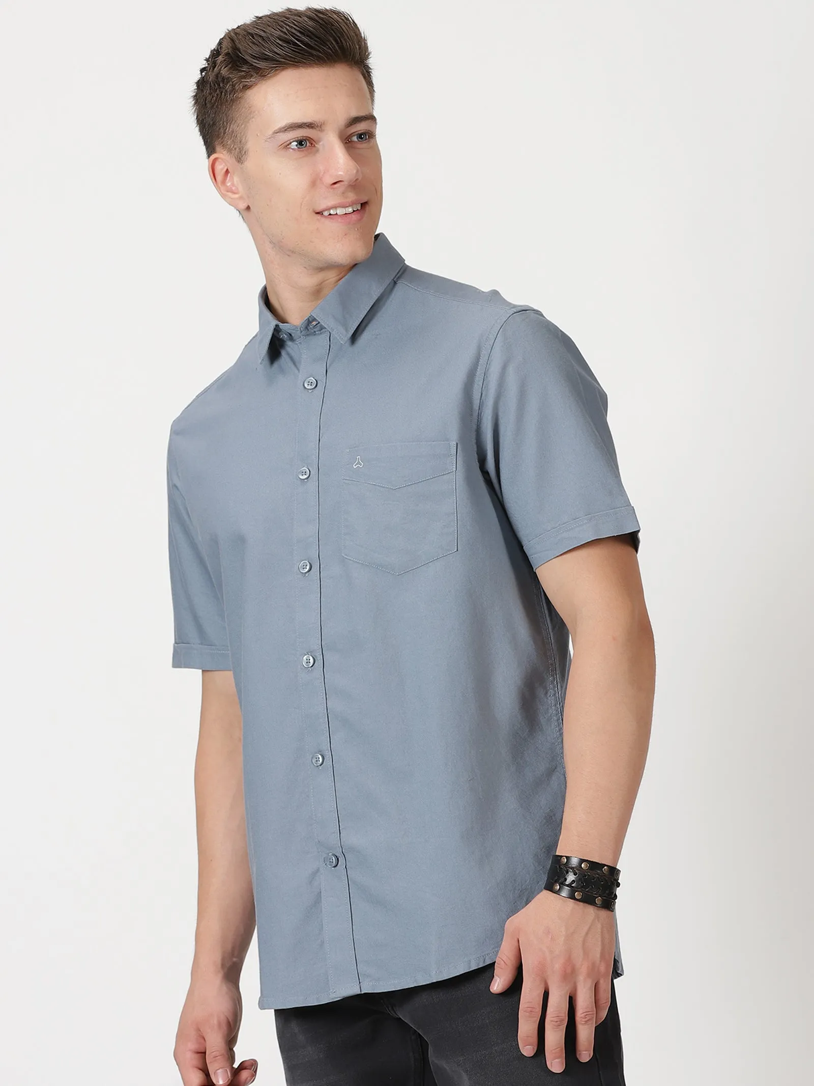 MEN'S BLUE SOLID SLIM FIT SHIRT