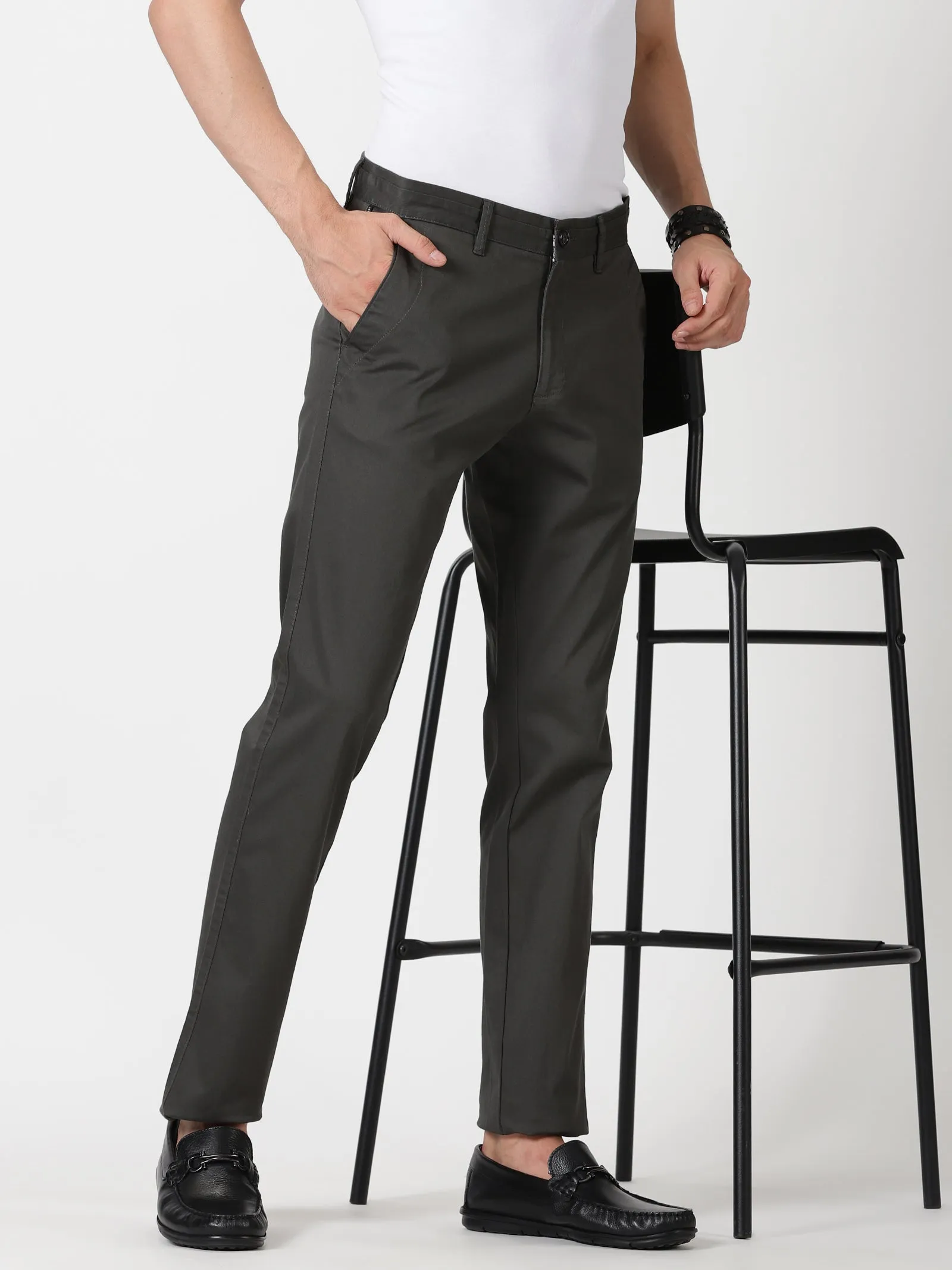 MEN'S DK GREY SOLID JASON FIT TROUSER