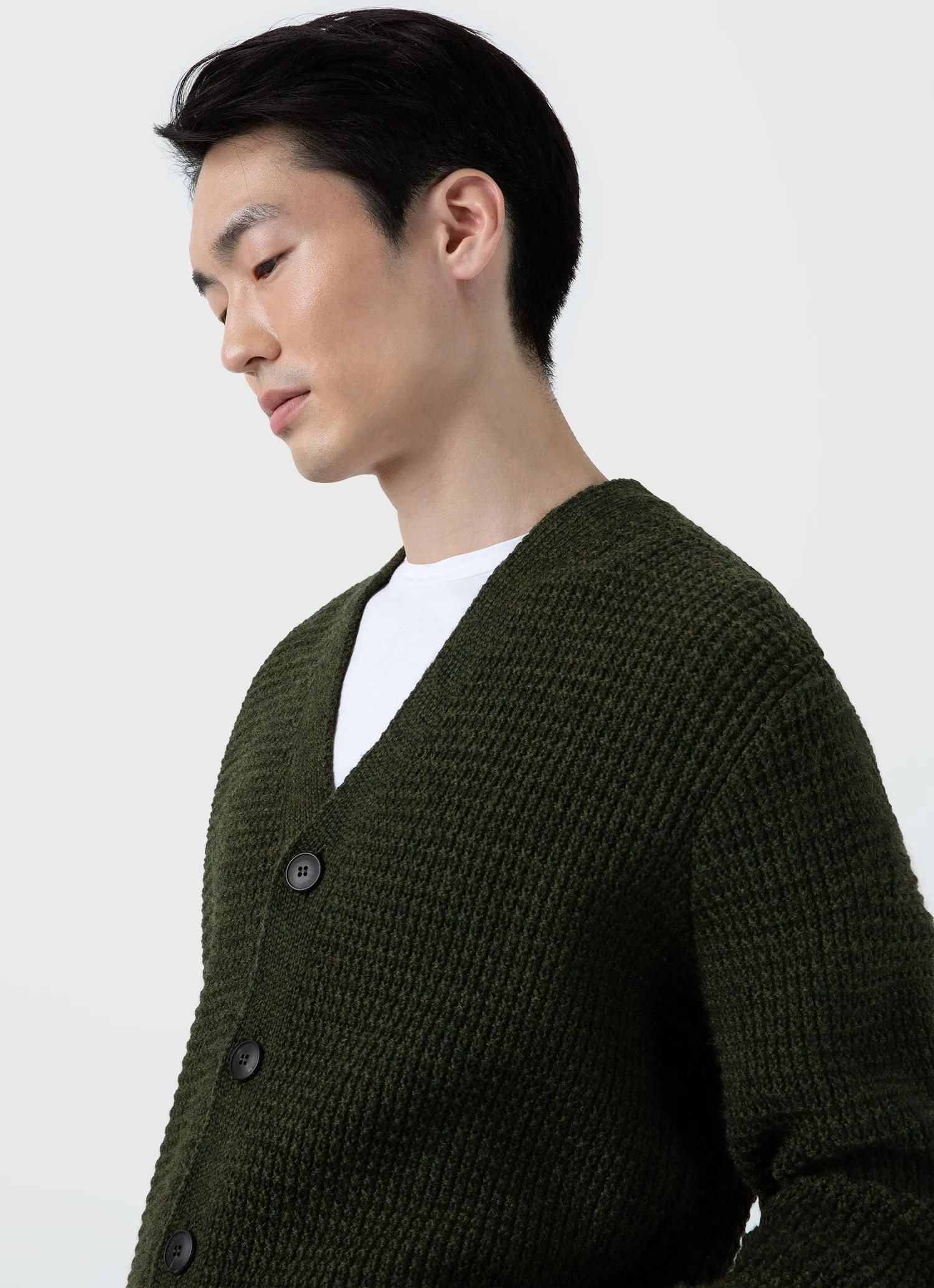 Men's Fisherman Cardigan in Dark Olive