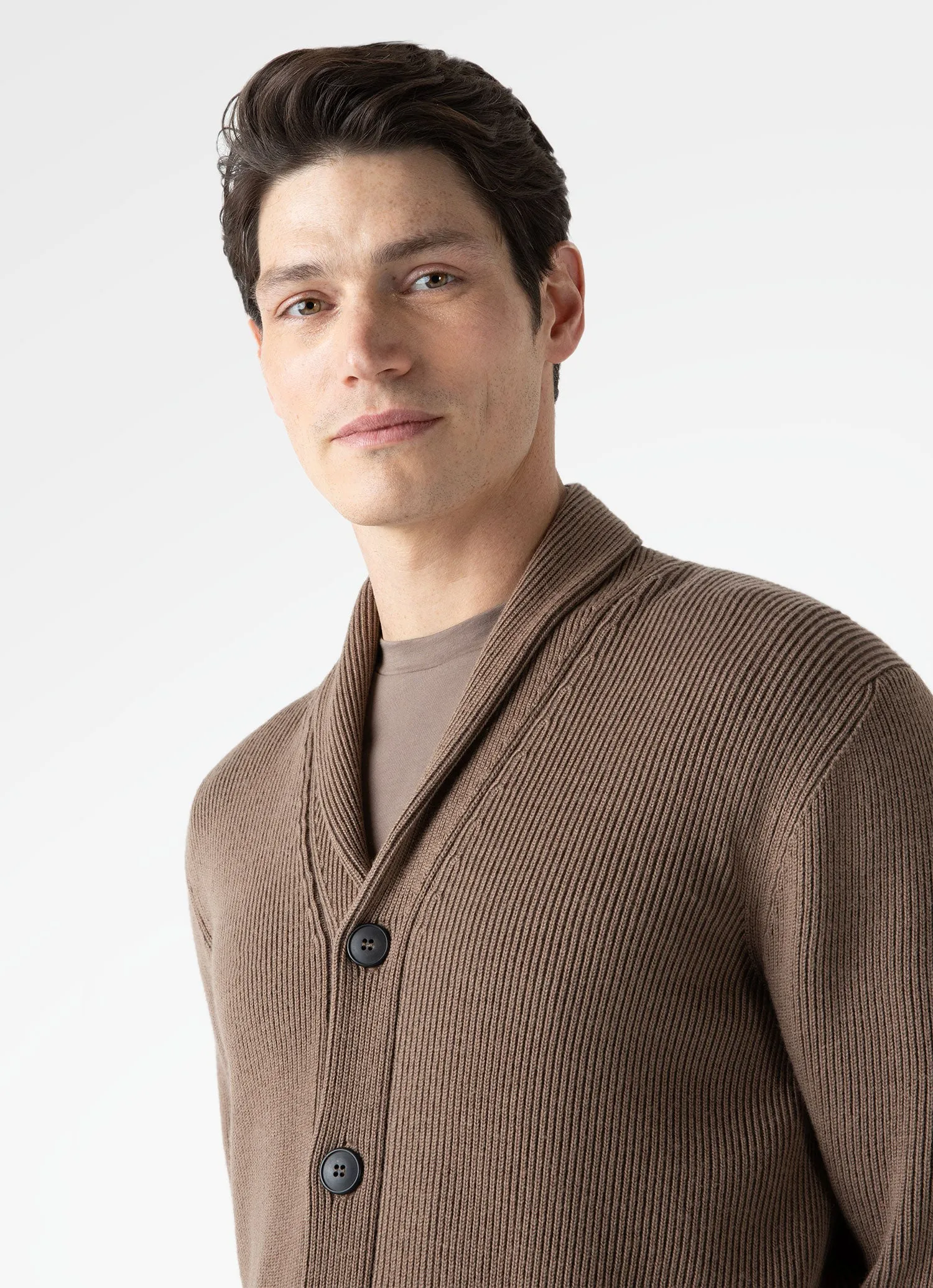 Men's Ribbed Shawl Neck Cardigan in Cedar