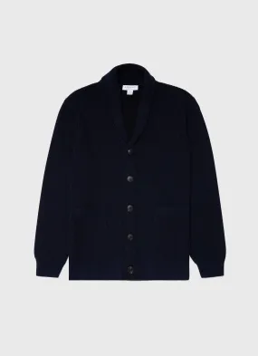 Men's Ribbed Shawl Neck Cardigan in Navy