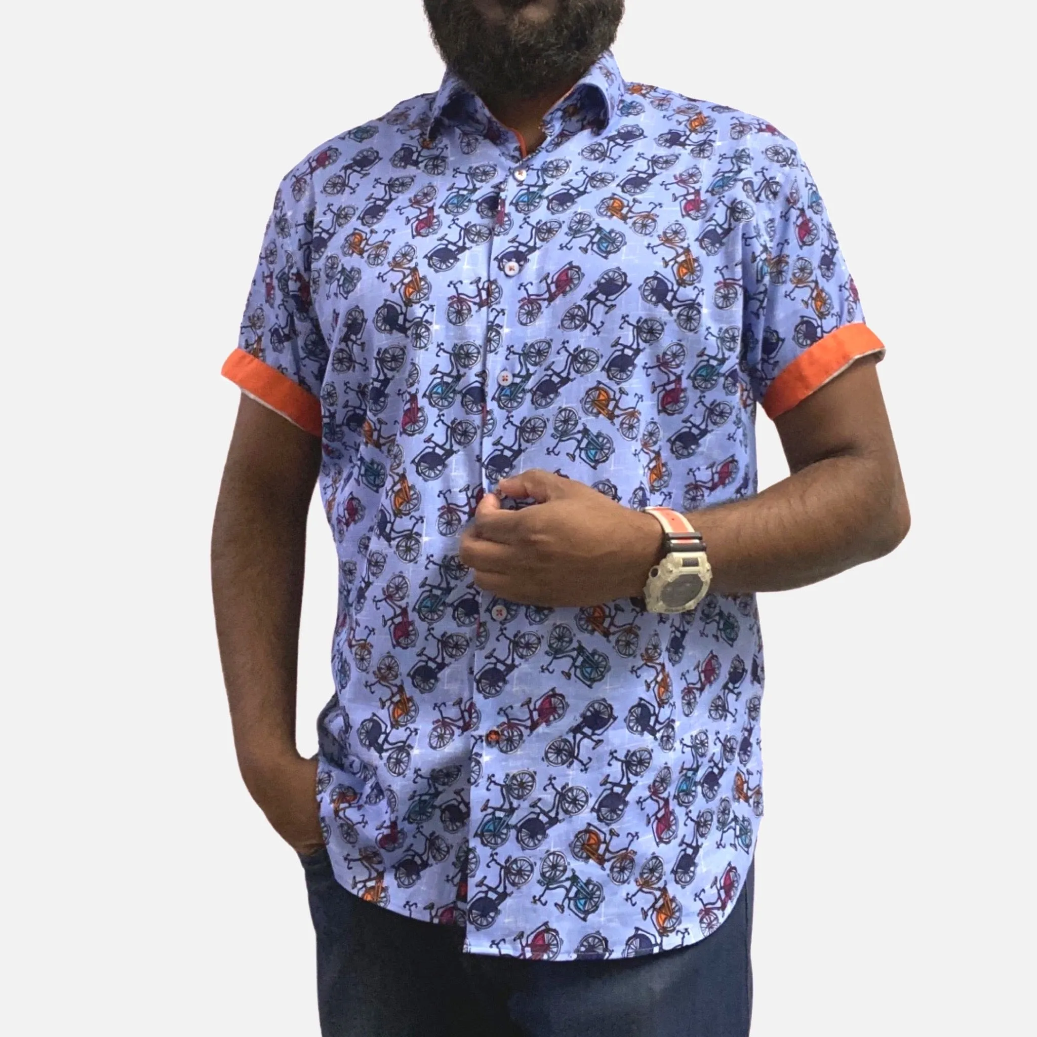 Mens Short Sleev Bicycle Pattern Shirt