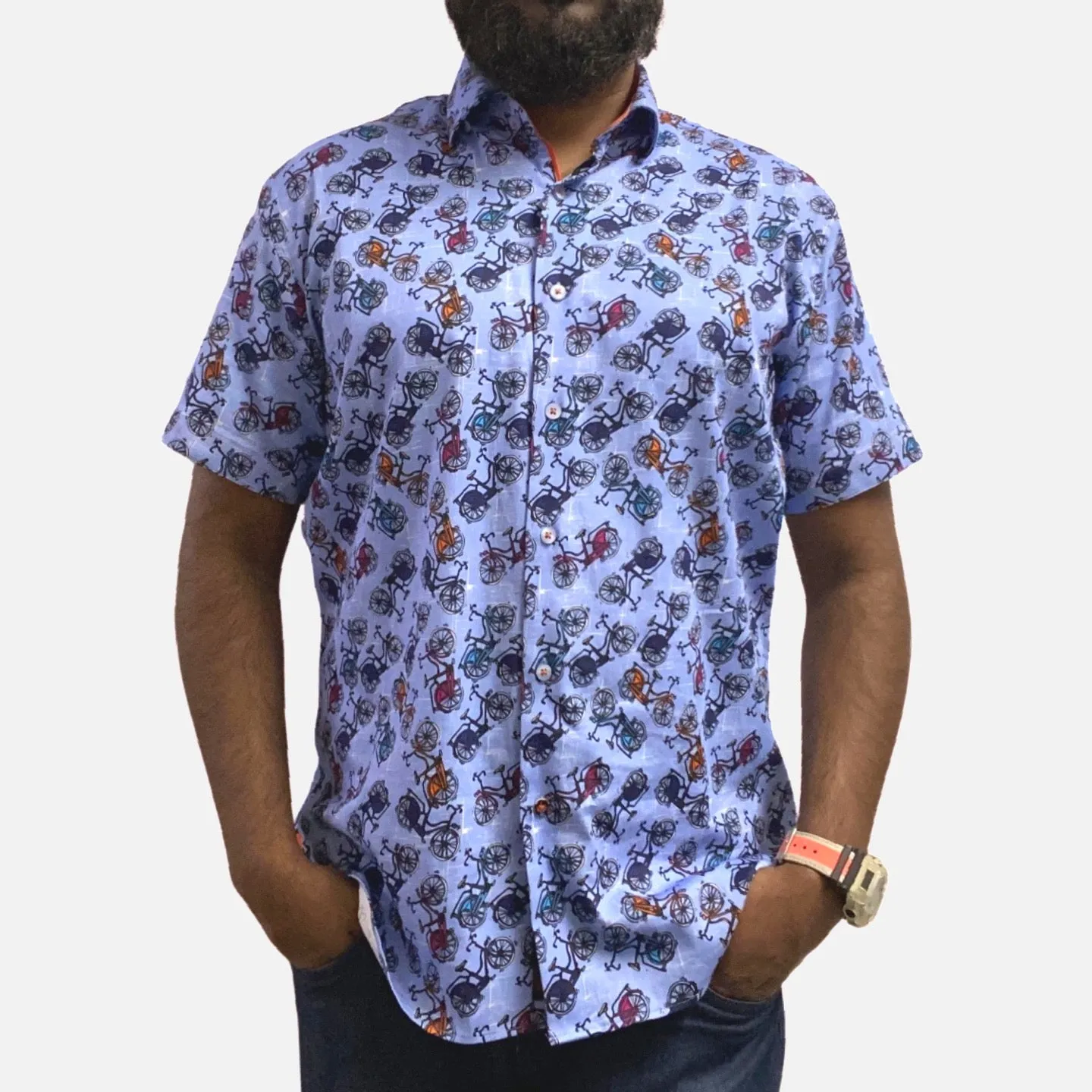 Mens Short Sleev Bicycle Pattern Shirt