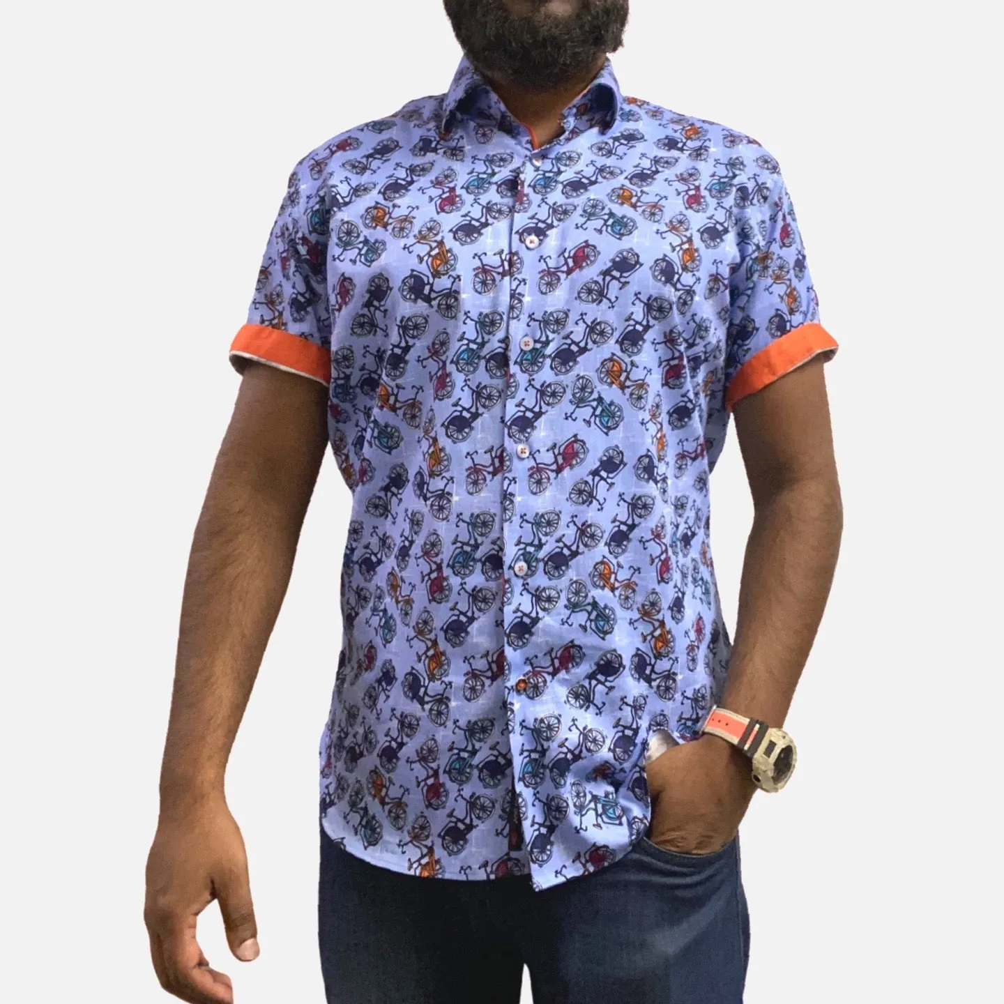 Mens Short Sleev Bicycle Pattern Shirt