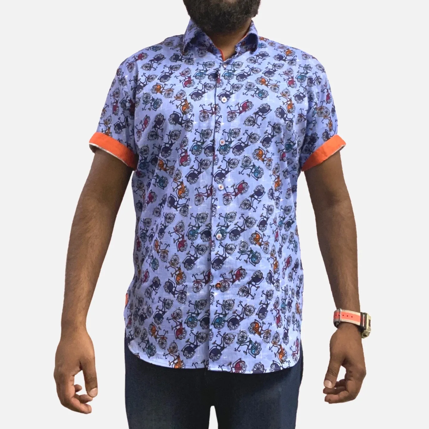 Mens Short Sleev Bicycle Pattern Shirt