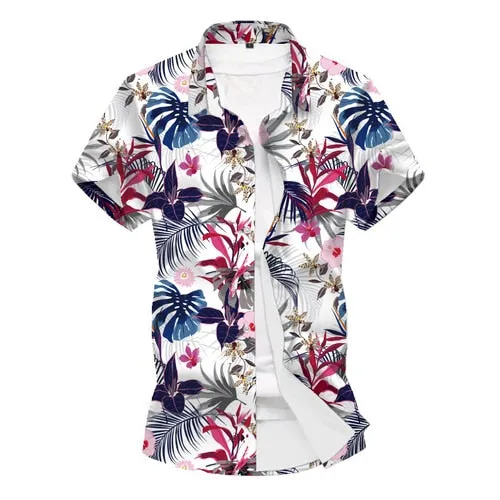 Mens Short Sleeve Summer Hawaiian Holiday Slim Fit Floral print casual Button Up Shirt