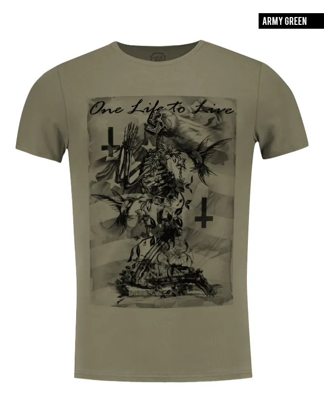 Men's T-shirt Skeleton Prayer "One Life to Live" Creepy  Fashion Graphic Tee / Color Option / MD685