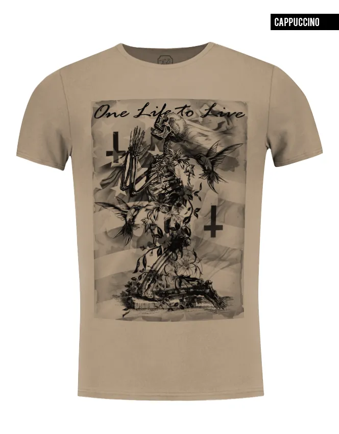 Men's T-shirt Skeleton Prayer "One Life to Live" Creepy  Fashion Graphic Tee / Color Option / MD685