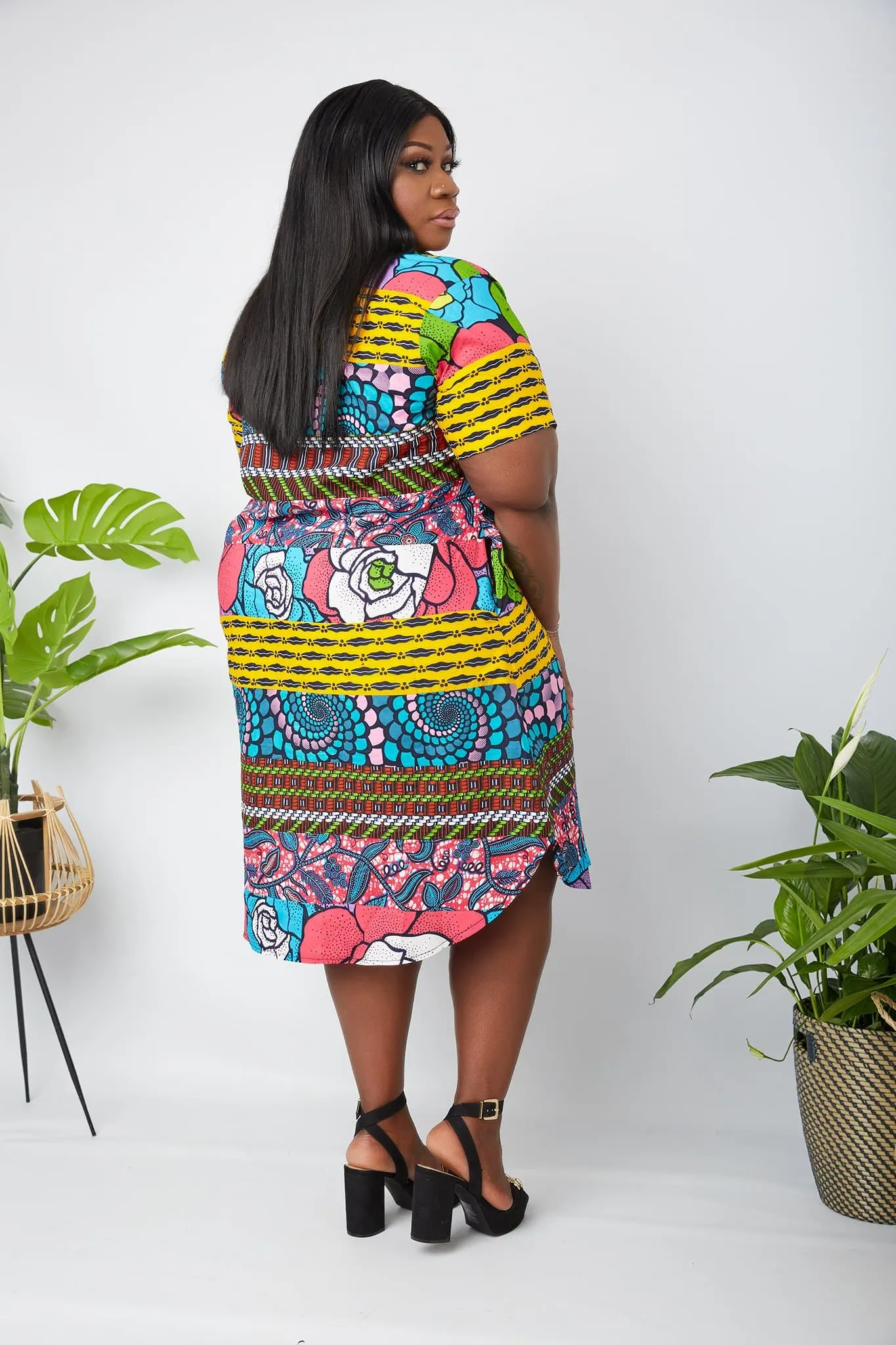 New In African Mixed Print Patchwork Shirt Dress - Uloma