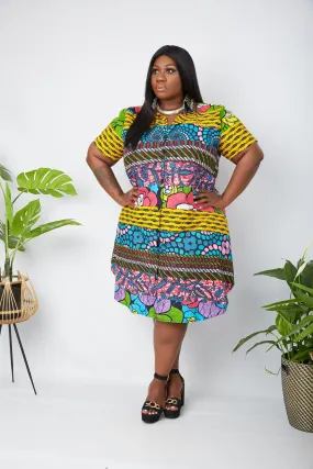 New In African Mixed Print Patchwork Shirt Dress - Uloma