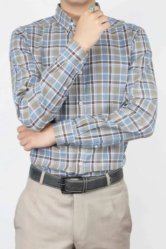 Olive & Blue Checkered Casual Shirt