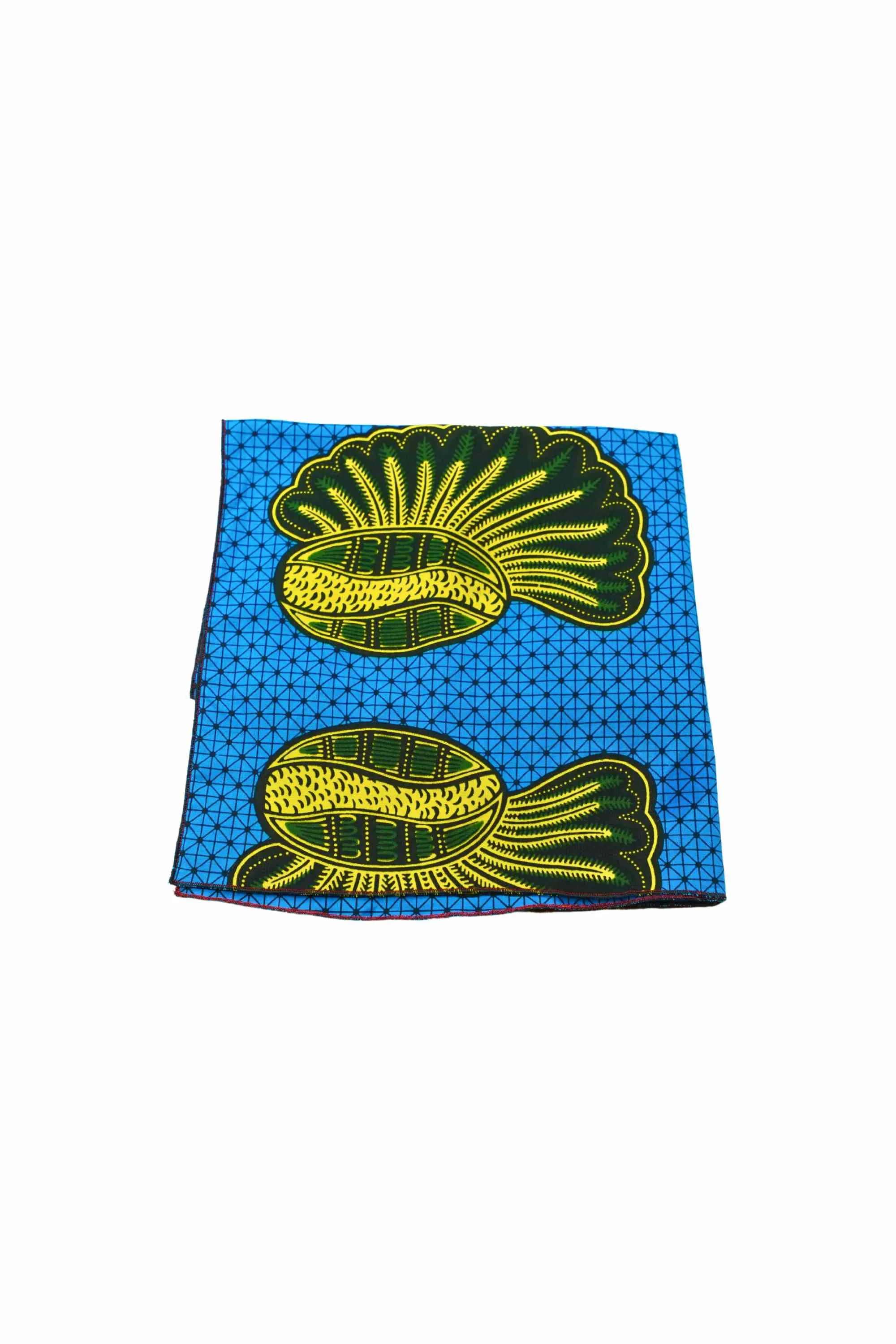 Peace Headwrap - Blue and Yellow African Ankara Wax Cotton Print