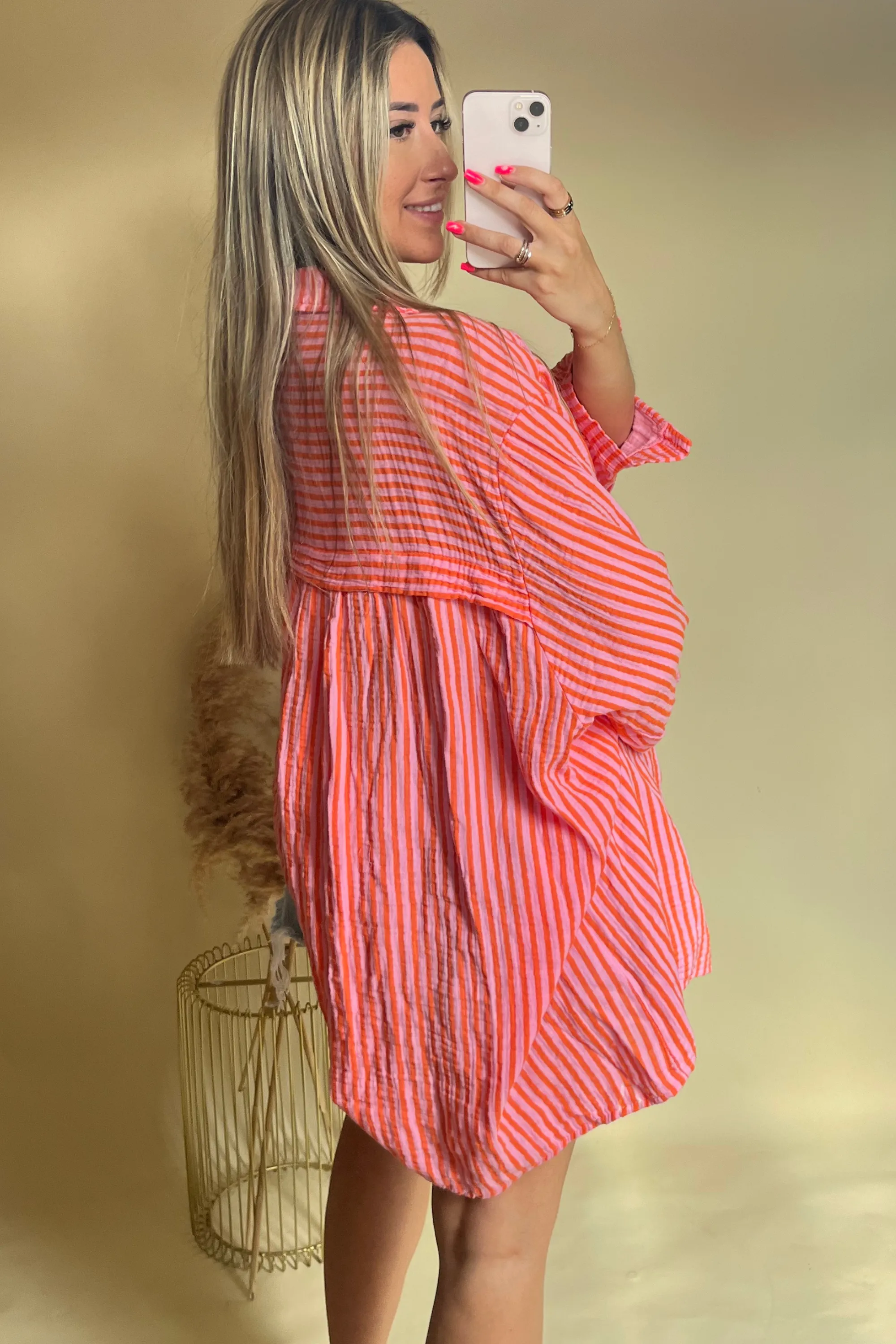 Pink & Orange stripe cheesecloth shirt