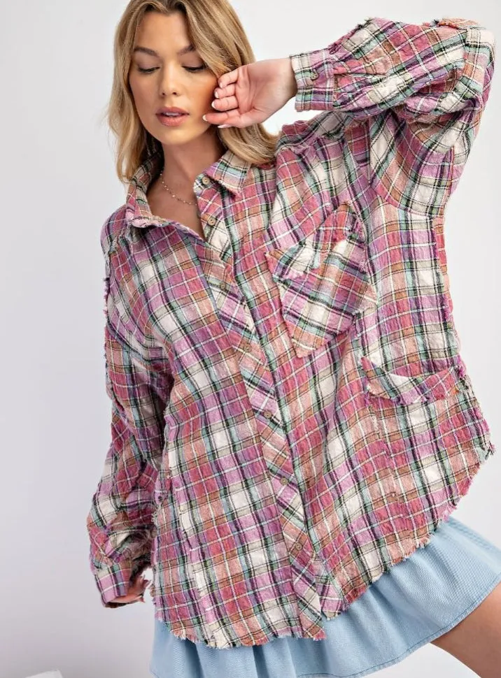 Pink Grape Plaid Button Down