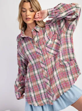 Pink Grape Plaid Button Down