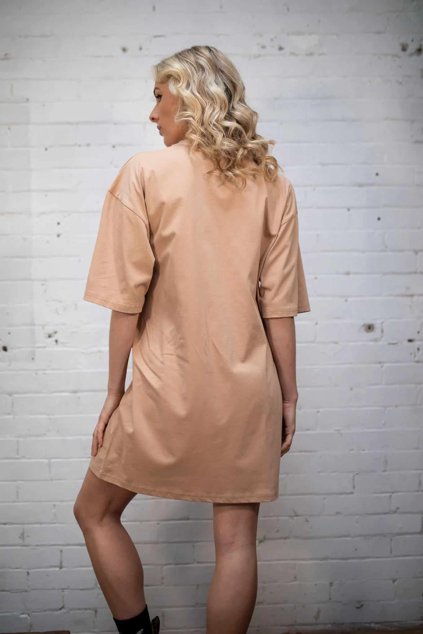 Plant Dyed Organic Oversized T-Shirt Dress in Tan