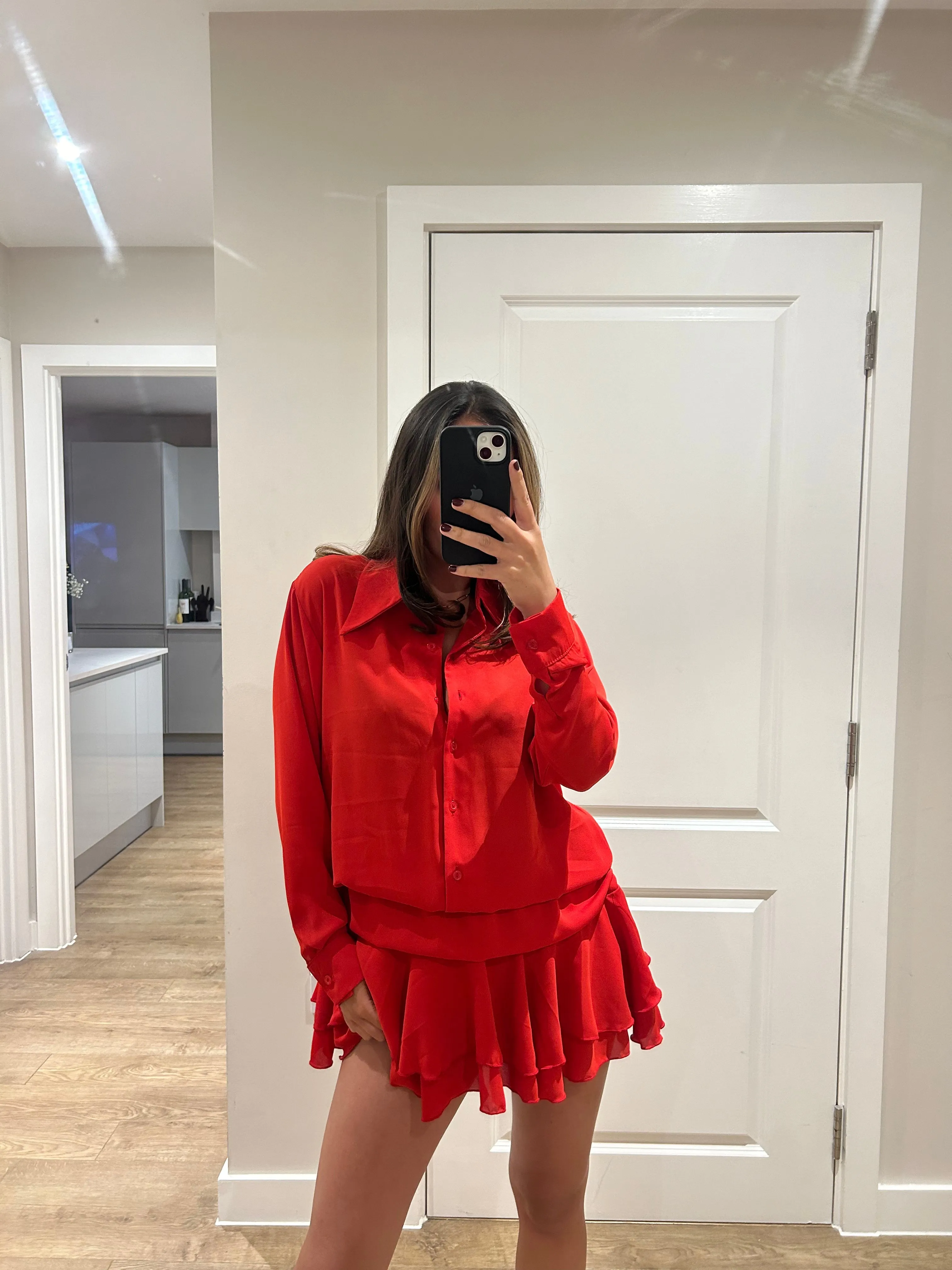 Red Frill Chiffon Dress