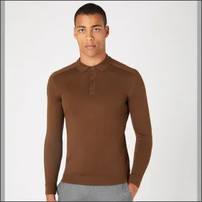 Reums Uomo Slim Fit Merino Wool-Blend Brown Polo^