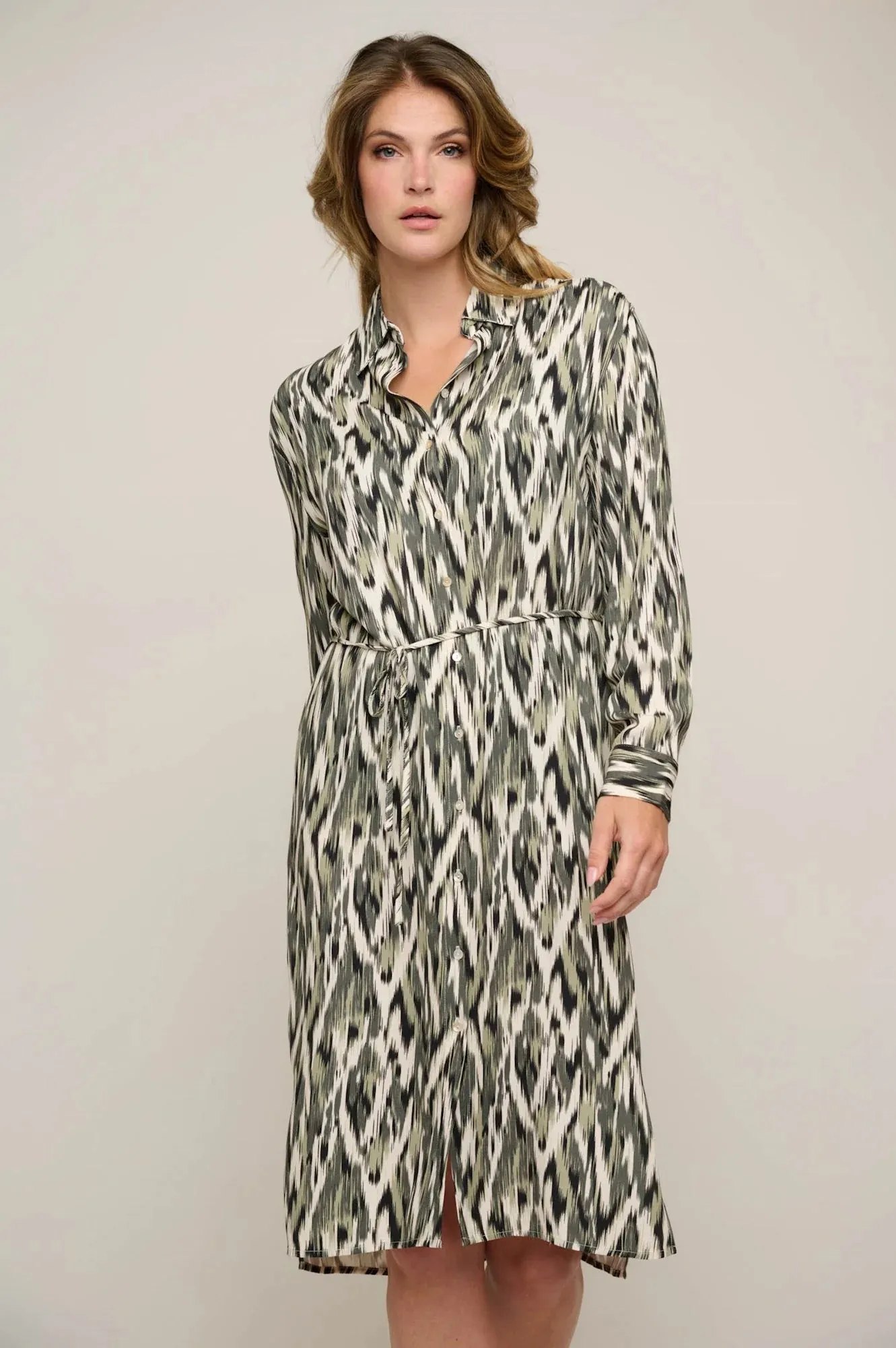 RINO & PELLE NIEVA LONG SHIRT DRESS DEEP AQUA IKAT