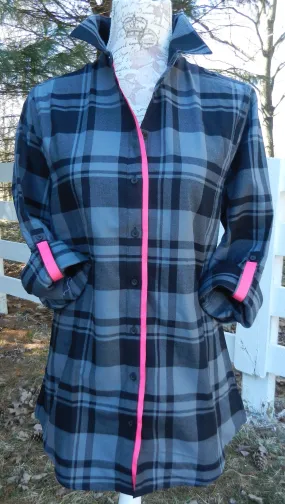 Saturday Tunic Grey Plaid w Pink Ribbon (Sat Grey-Pink)