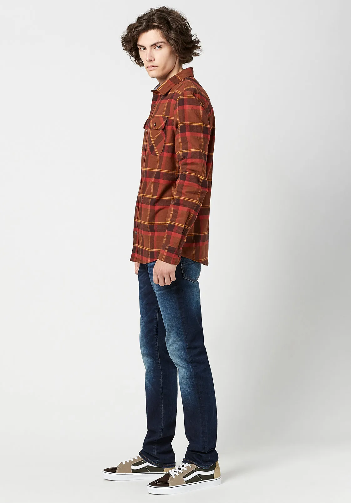 Sawood Men's Long-Sleeve Shirt in Orange Plaid - BM23665