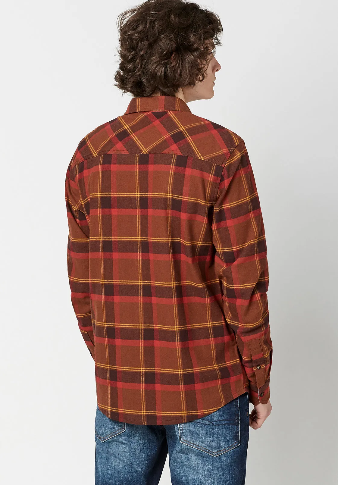 Sawood Men's Long-Sleeve Shirt in Orange Plaid - BM23665