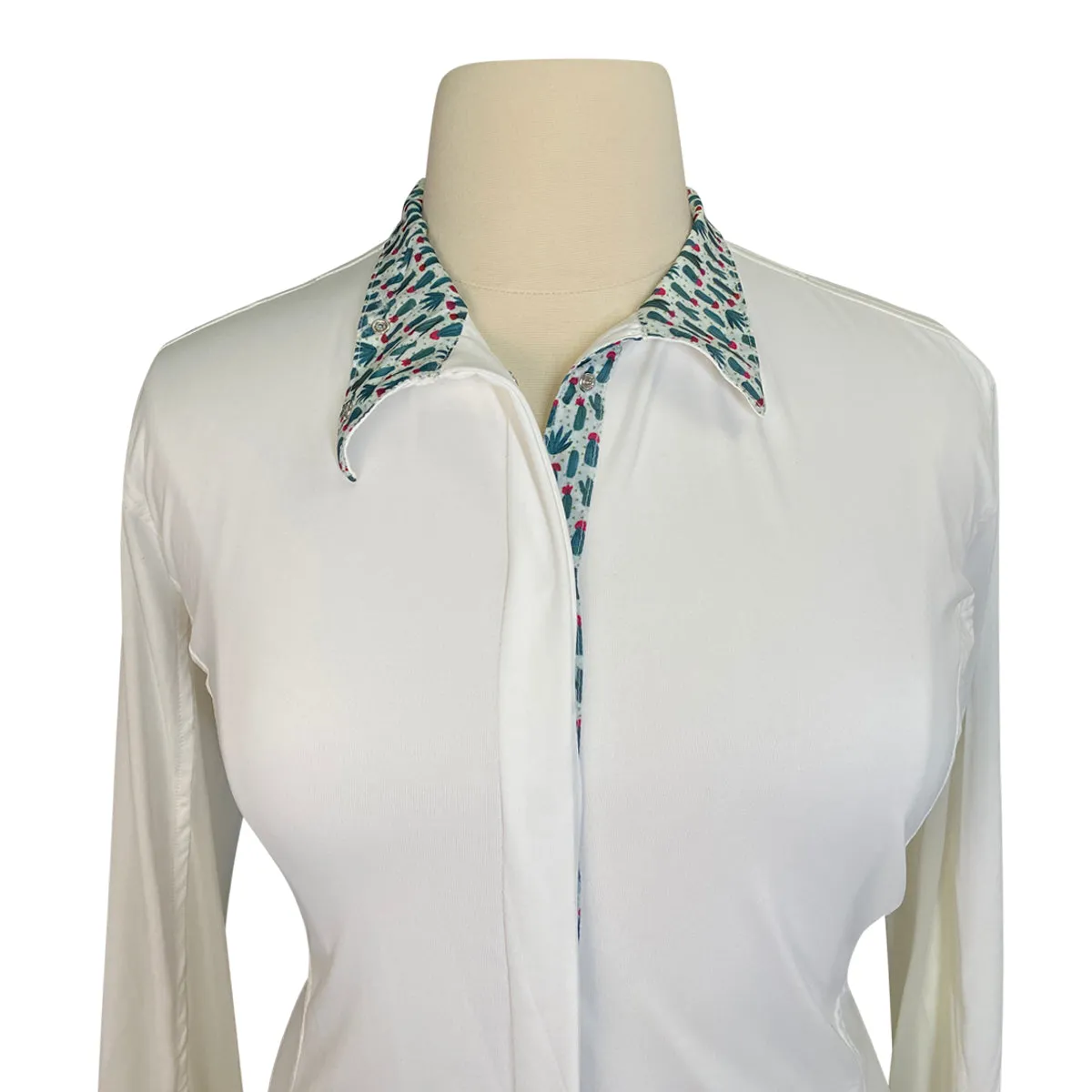 Smartpak Piper Long Sleeve Show Shirt in White/Cacti - Women's 2XL