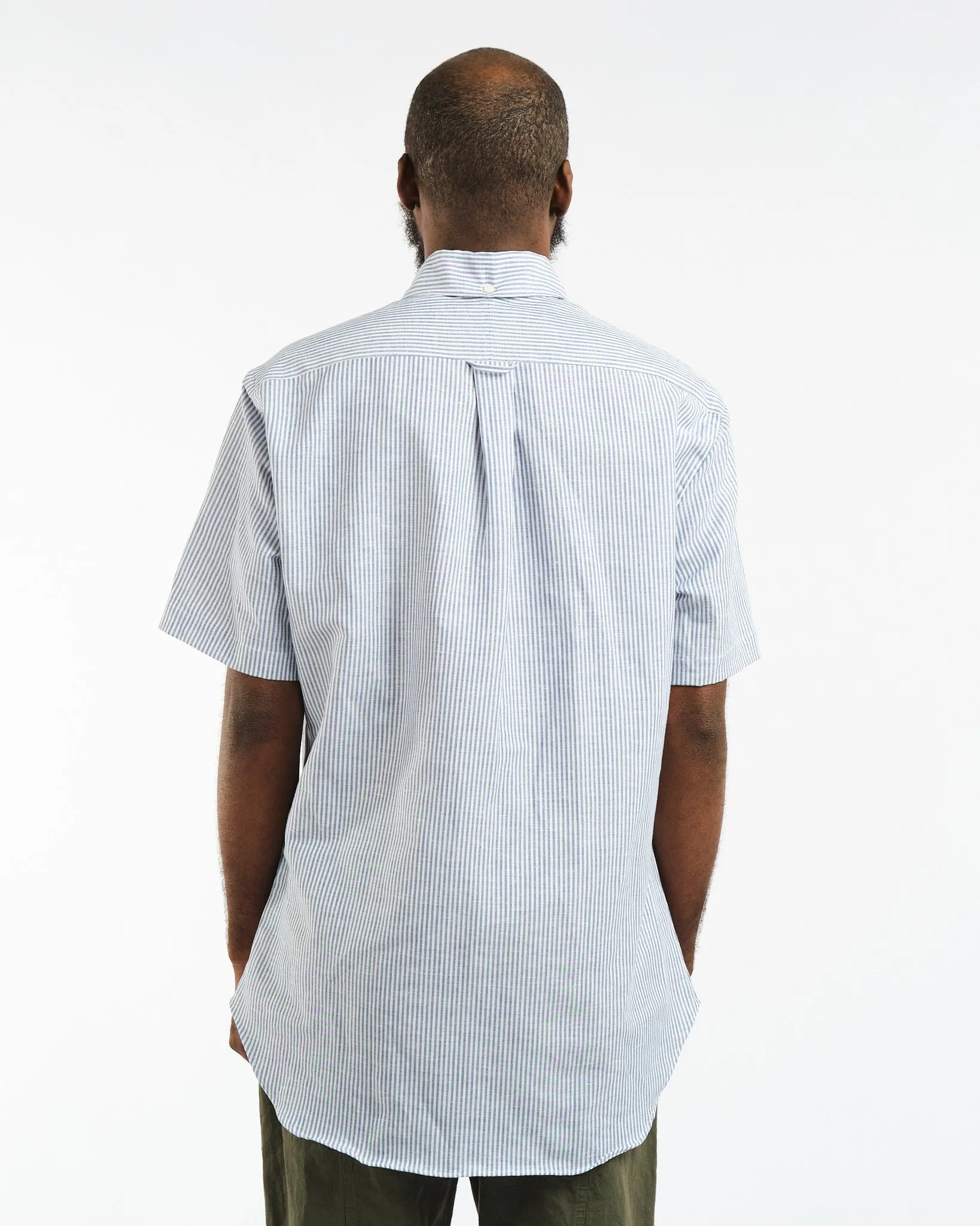 SS Button Down Popover Blue Stripe Linen