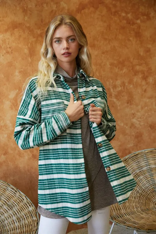 STRIPE BUTTON DOWN LONG SLEEVE SHACKET