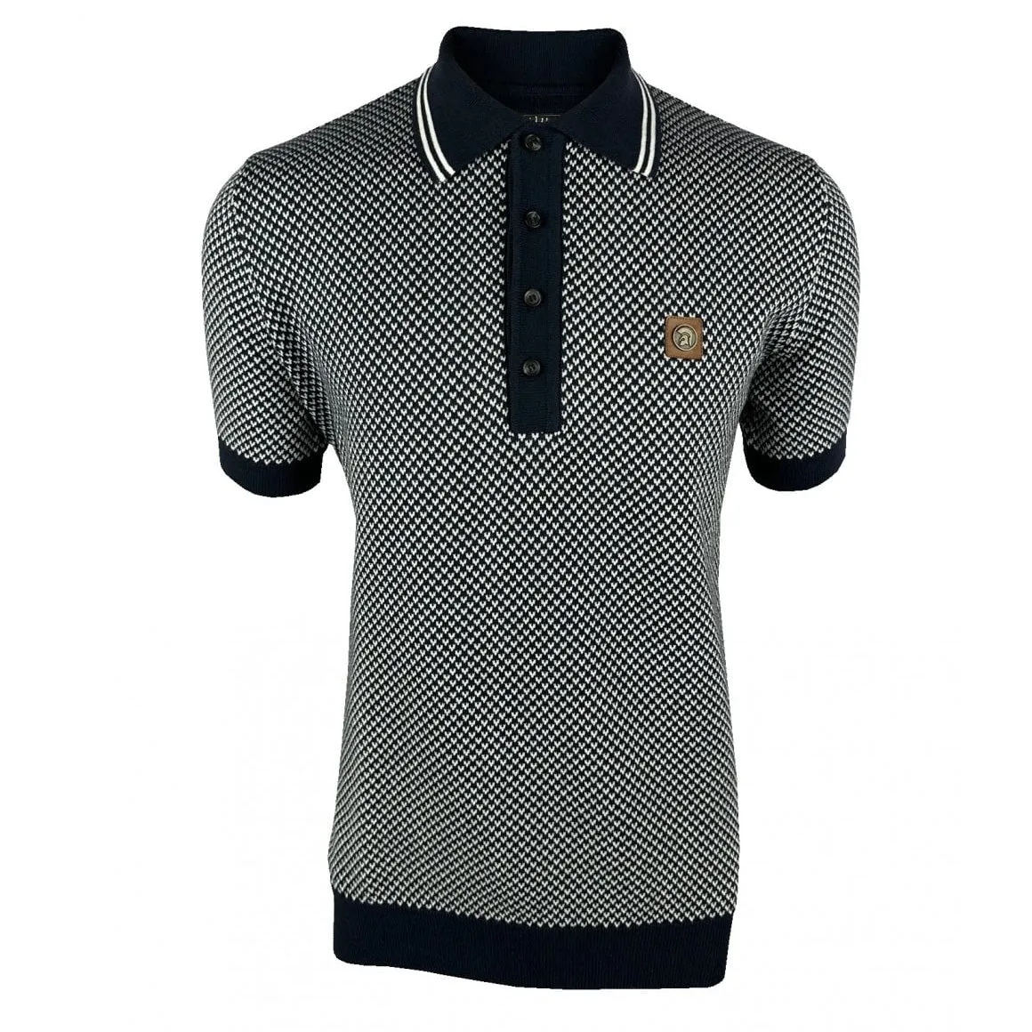 Trojan Dot Knitted Polo Shirt Navy