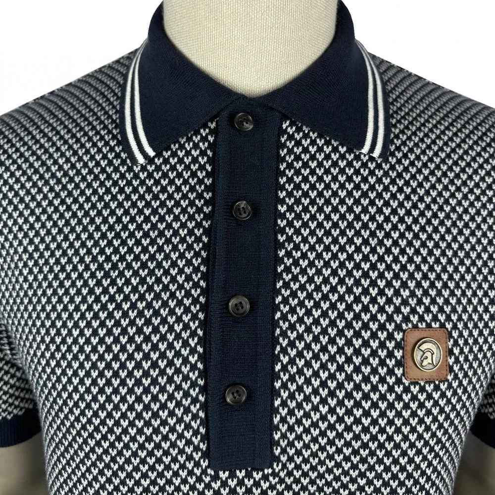 Trojan Dot Knitted Polo Shirt Navy