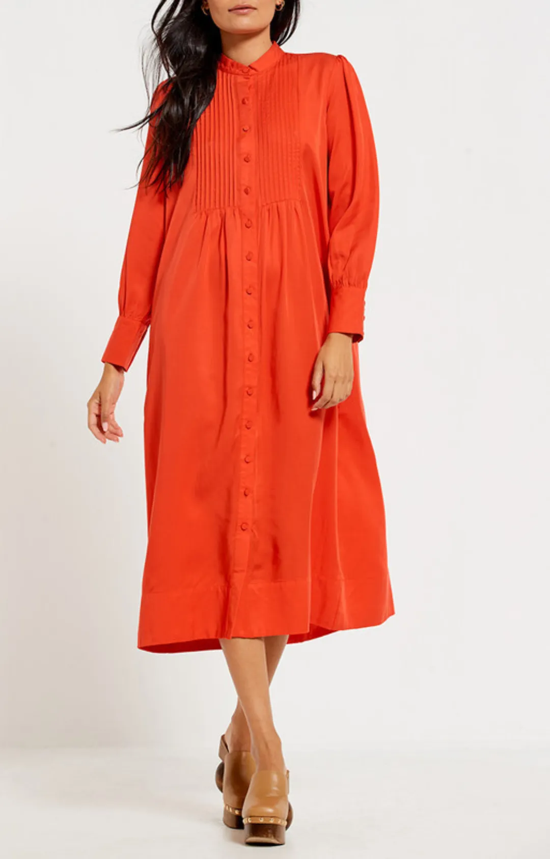 Tuxedo Bib Midi Dress - Blood Orange