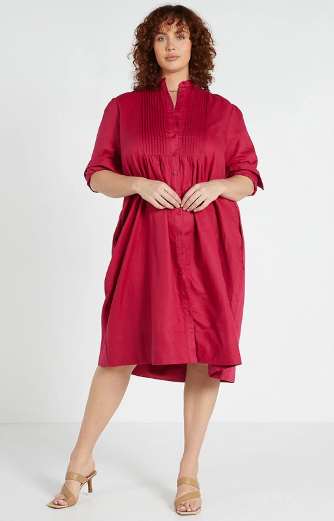 Tuxedo Bib Midi Dress - Magenta